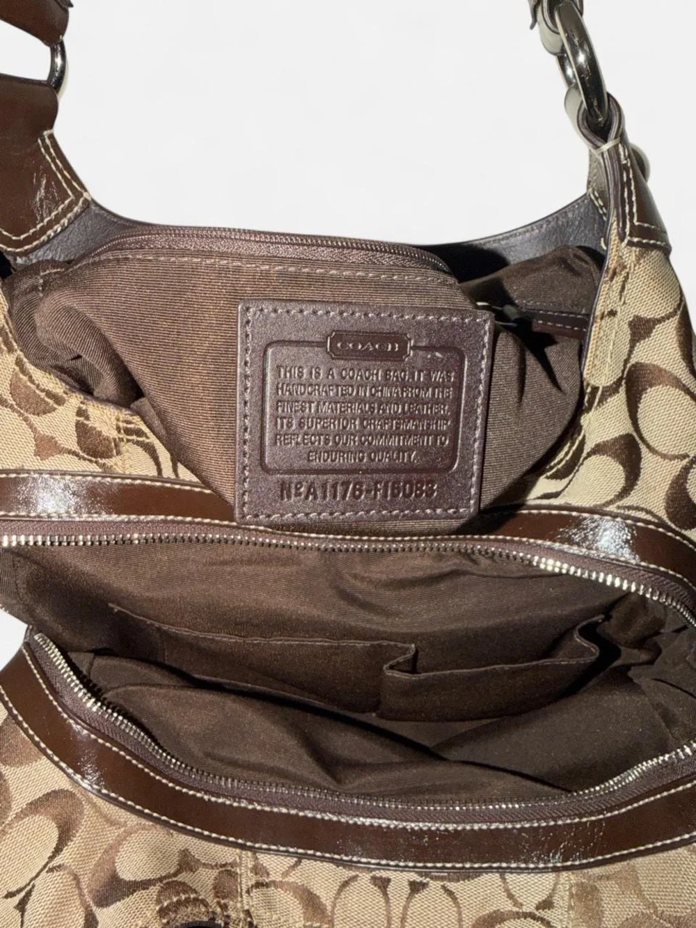 Y2K Soho Lynn signature buckle bag. Brown/beige monogram canvas. #designer#boho
